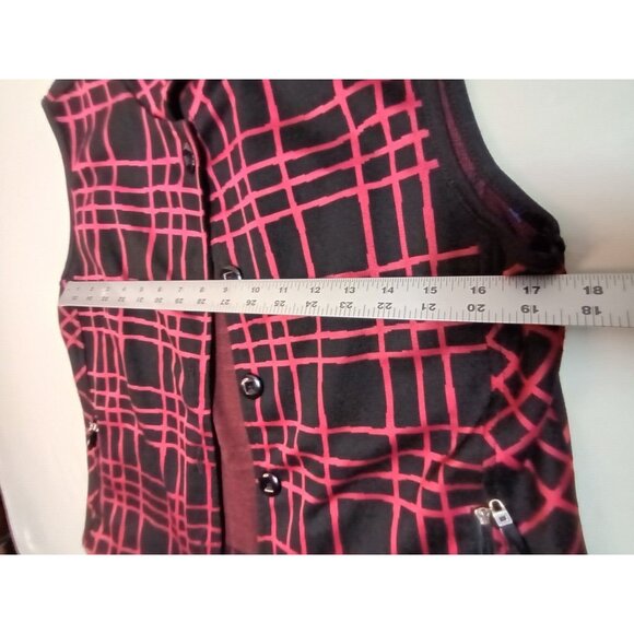 Cafe Au Lait Womens Button Front Black/Red Plaid Vest Medium Zip Pockets Stretch - Picture 6 of 9